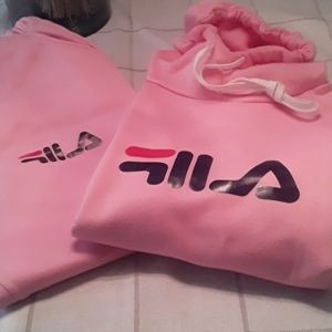 Pink soft fila hoodie with matching fleece pants